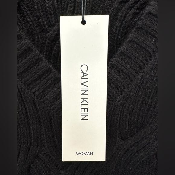 CALVIN KLEIN | Plus Size Black Cable Knit Sweater V-Neck Pullover NWT | 1X - Picture 6 of 8